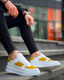 Artemis Helio white and yellow casual sneaker by Apollo Moda, sixth angle
