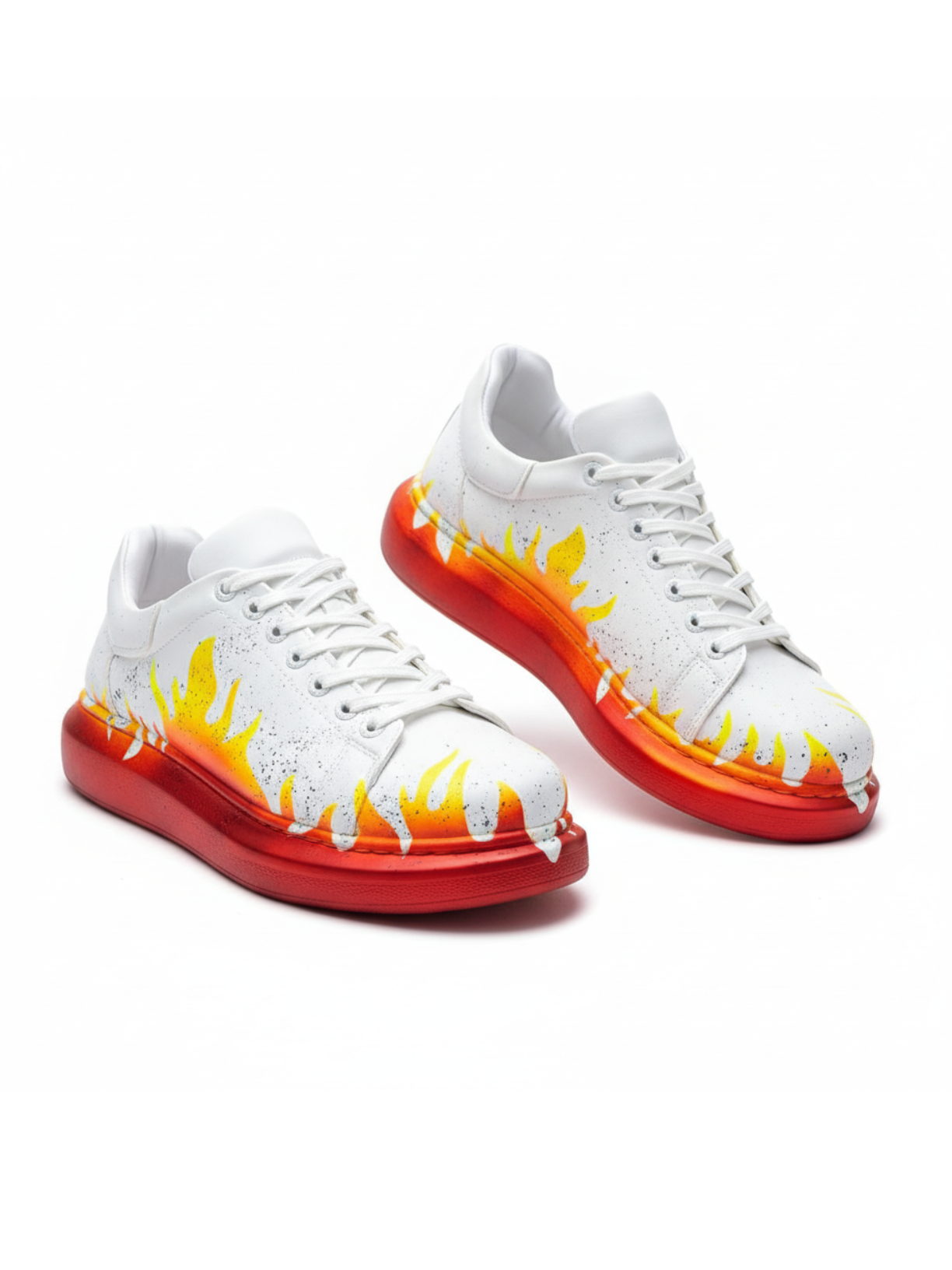 Kinetic Vibe Fusion Pulse red and yellow flame sneaker by Apollo Moda, third angle