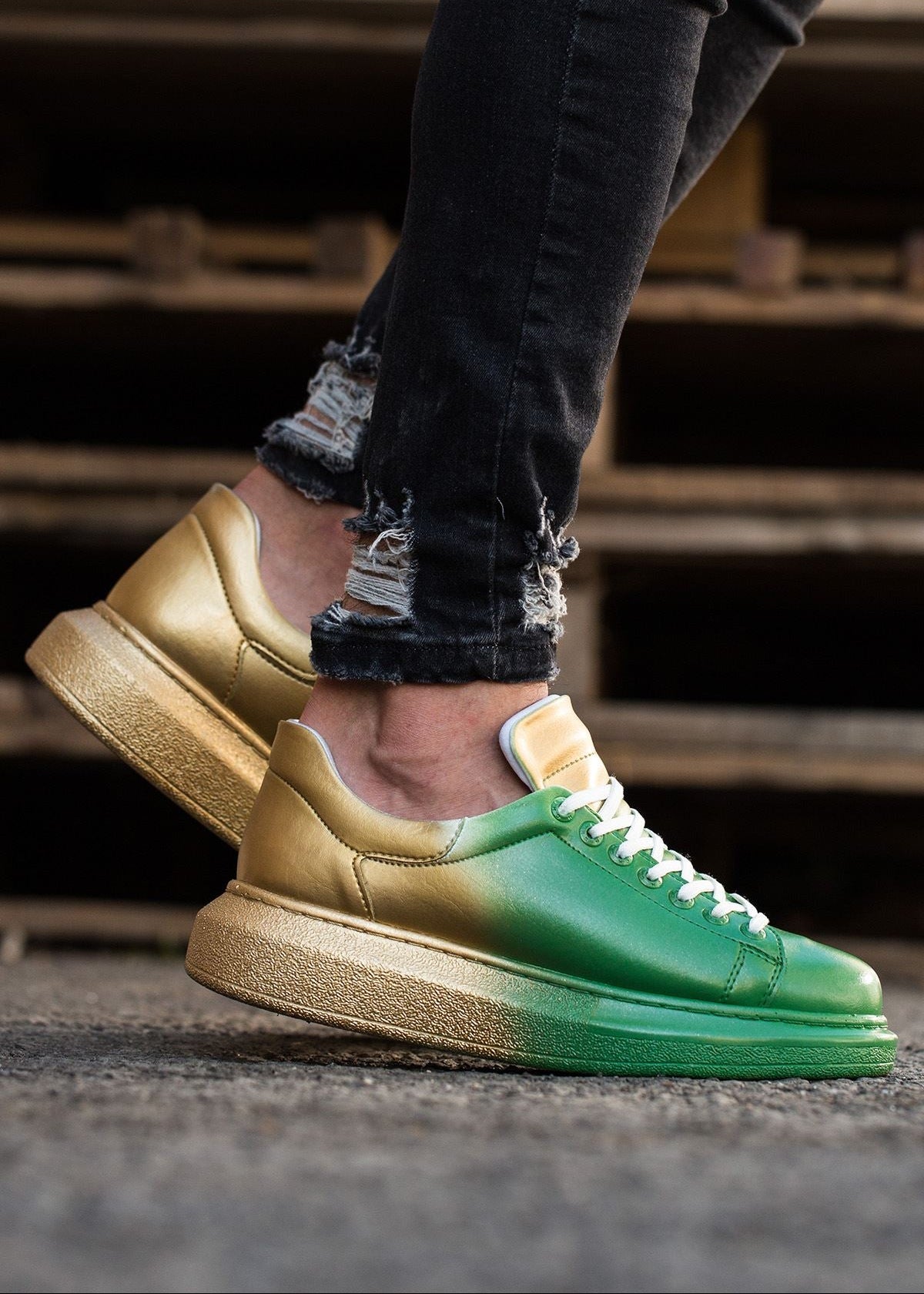 Color Wave Twilight Fusion hand-painted vegan leather sneaker by Apollo Moda, third angle