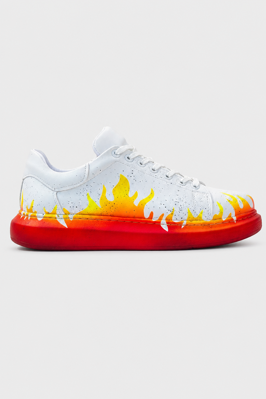 Apollo Moda Men's Kinetic Vibe Fusion Pulse red and yellow flame hand-painted sneaker, main product photo